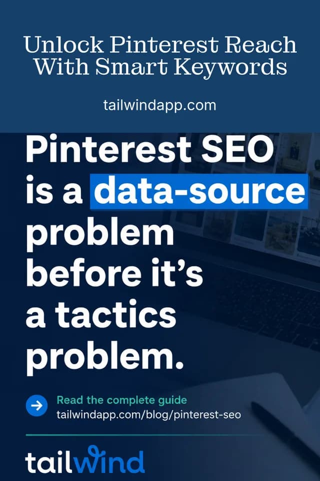 SmartPin draft, week 2: Navy design reading Unlock Pinterest Reach With Smart Keywords over a dark photo of the guide's key quote