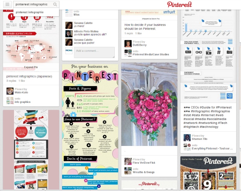 What's interesting about Pinterest search is that it's using visual cues to show pins in search feeds. When I typed in the term "Pinterest Infographic" pins with heart shapes started to show up. This is just one example of many that I found. 