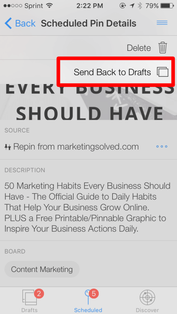Send a Pin back to drafts
