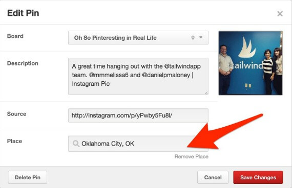 Add a location to a Pinterest pin