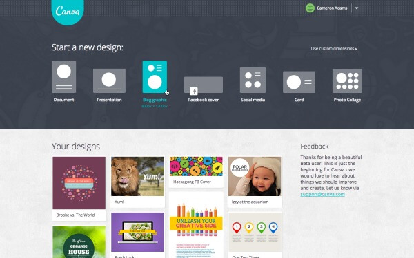 Canva User Homepage