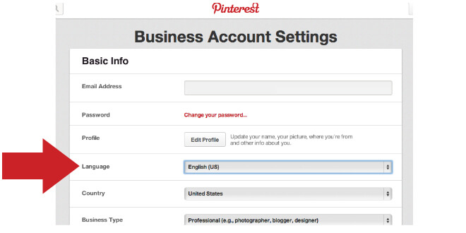 Change language on Pinterest