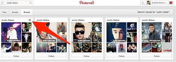 Justin Bieber accounts on Pinterest
