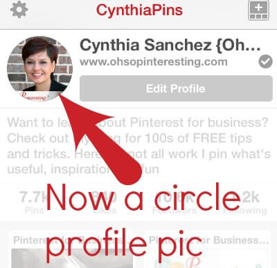 New circle profile pics on Pinterest mobile app