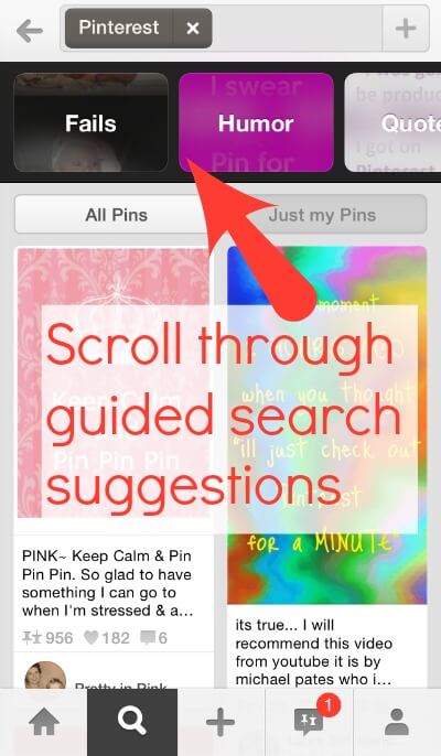 Pinterest Guided Search Menu
