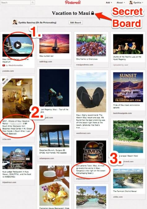 Pinterest Vacation planing secret board