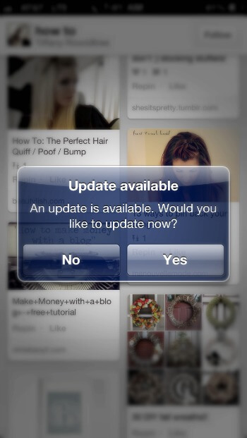 Pinterest iPhone app update notification