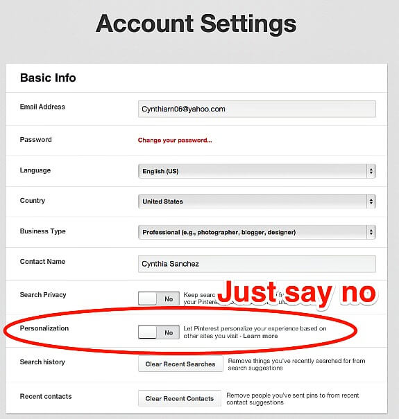 Pinterest personalization option
