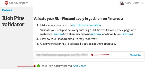 Pinterest rich pins validator accepted