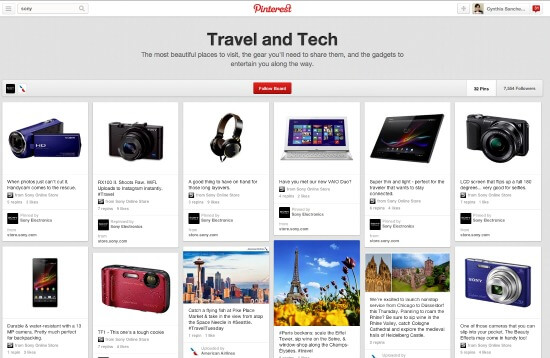 Sony's Pinterest group board with American Airlines
