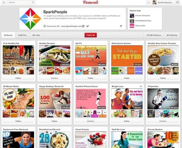 SparkPeople has created a very targeted Pinterest account