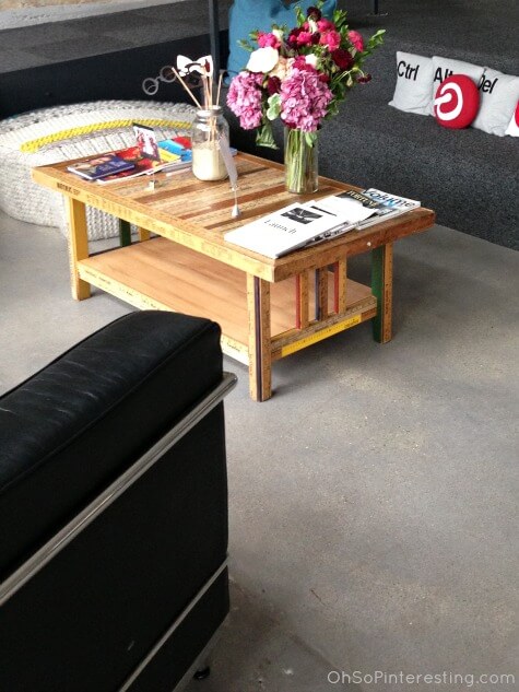 UpCycled ruler table at Pinterest headquarters
