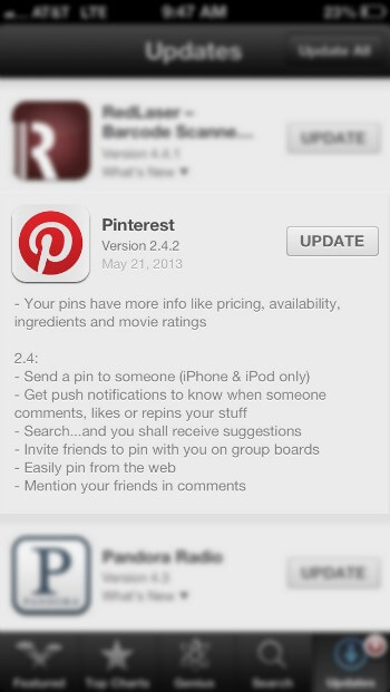Update Pinterest mobile app for new features