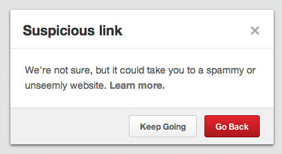 suspicious link on Pinterest