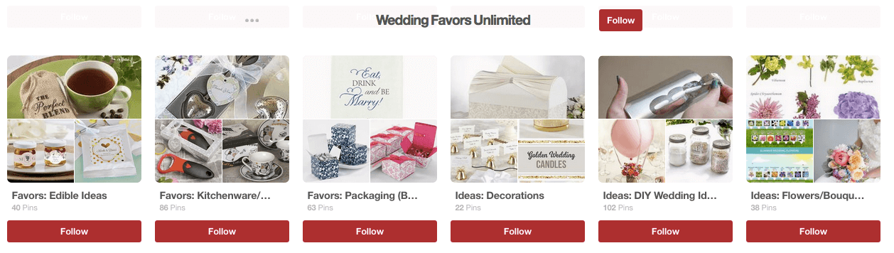 Wedding FAvors Unlimited creates themed boards for their business on Pinterest.