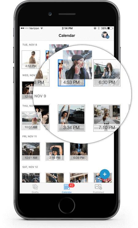 tailwind for instagram schedule calendar view