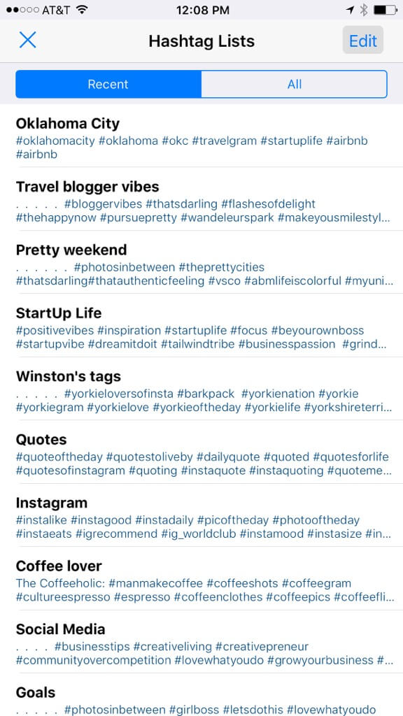 Hashtag List in Tailwind for Instagram