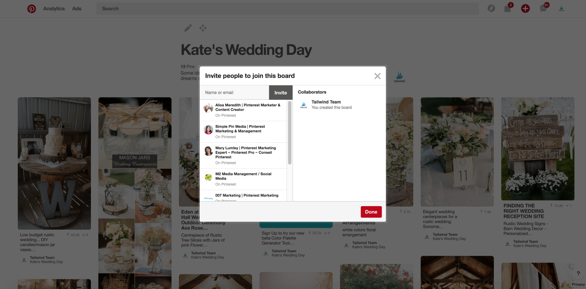Shared secret group board on Pinterest