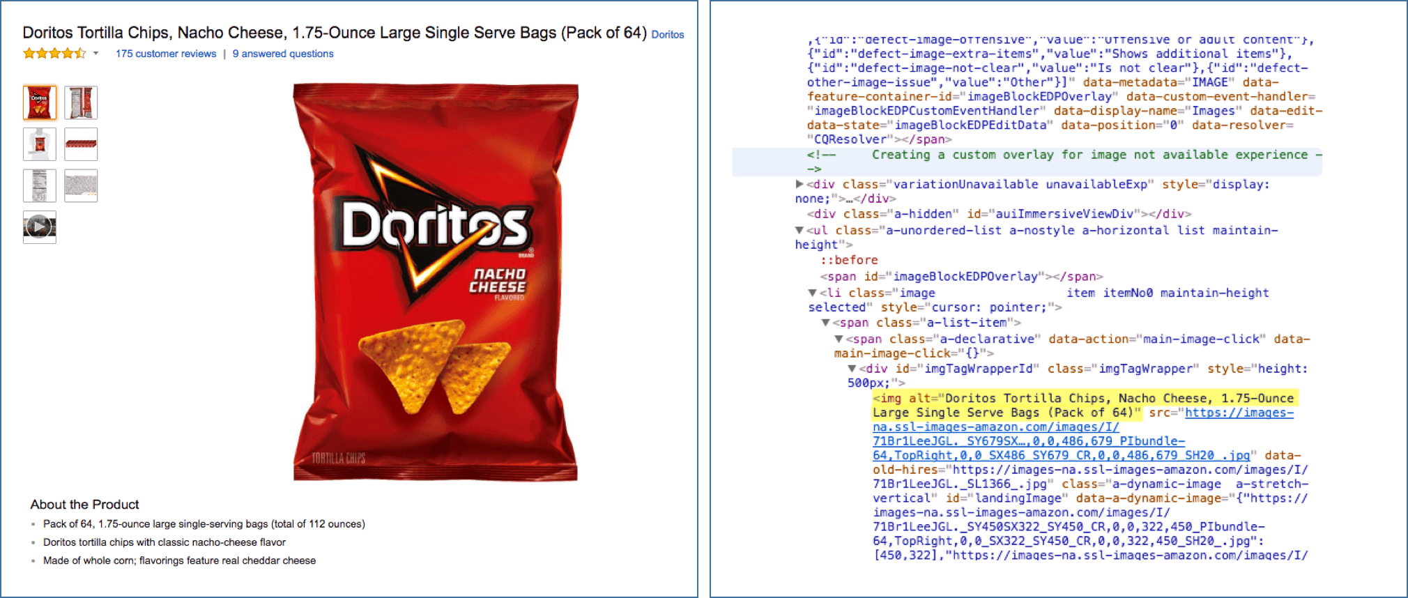 Doritos Tortilla Chips Next to HTML Code Alt Text