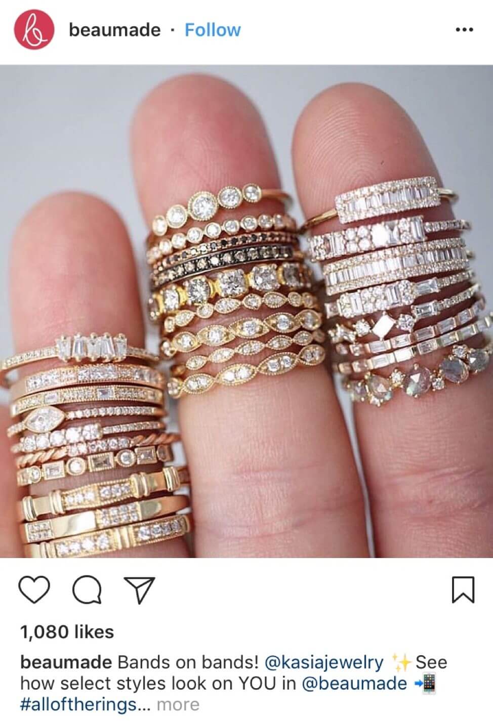 Instagram post of rings on fingers