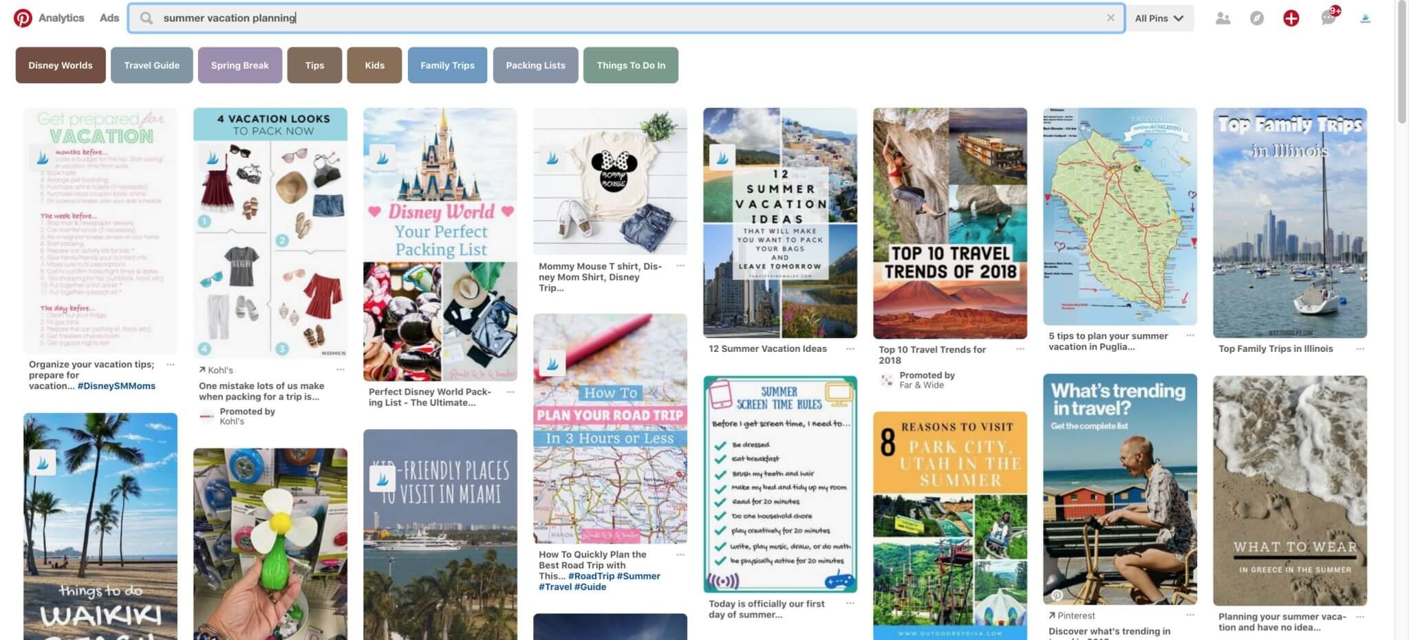 Printscreen of seasonal content on Pinterest