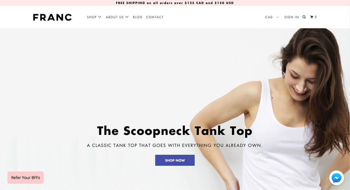 FRANC Shopify Homepage