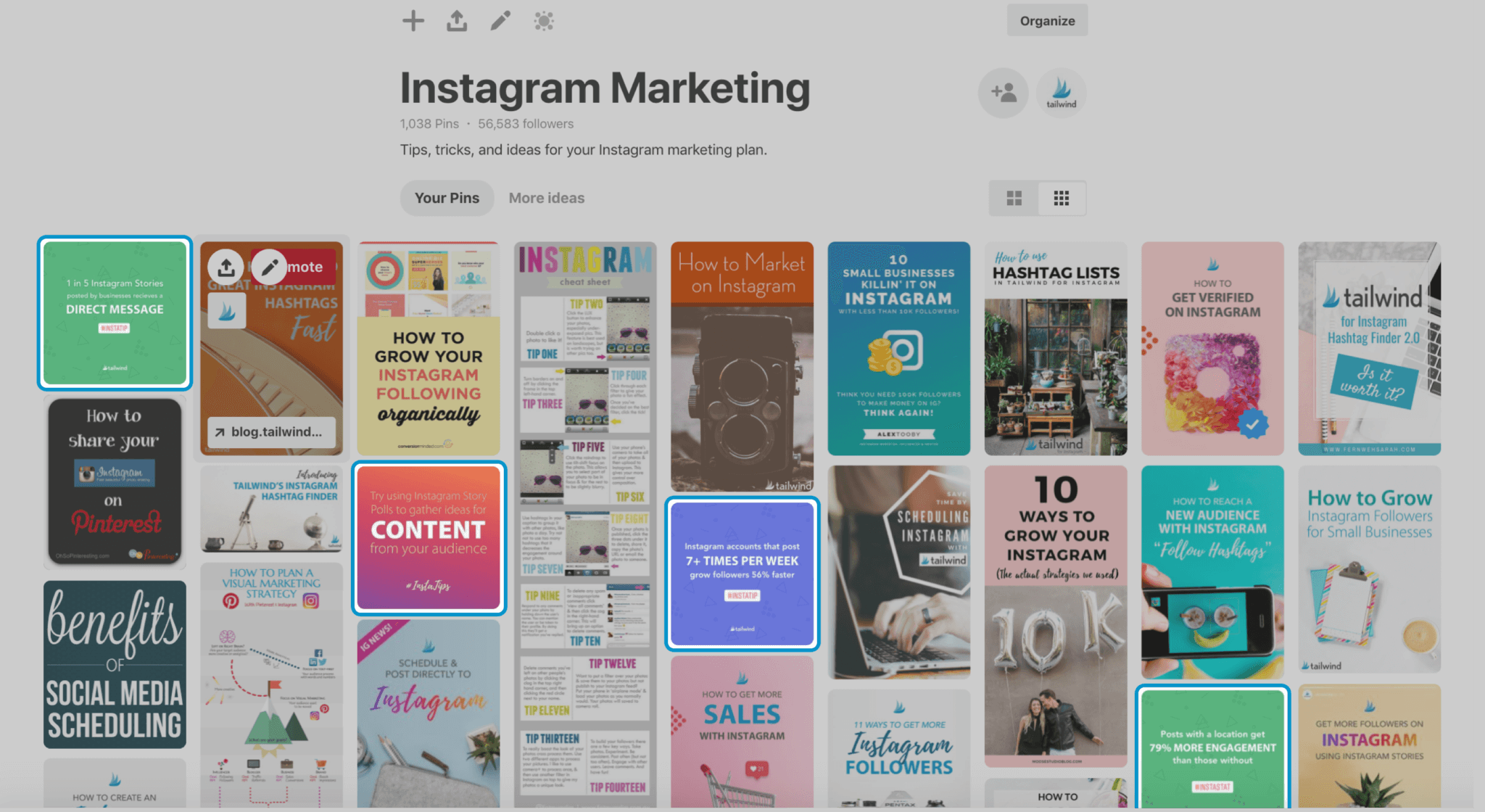 Screenshot of Instagram Marketing Pinterest Board