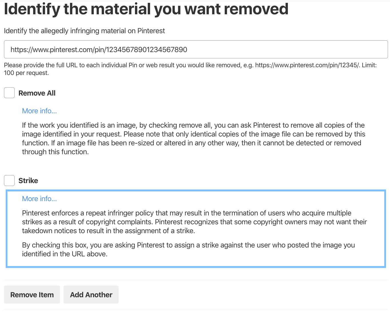 Pinterest report copyright issue screen
