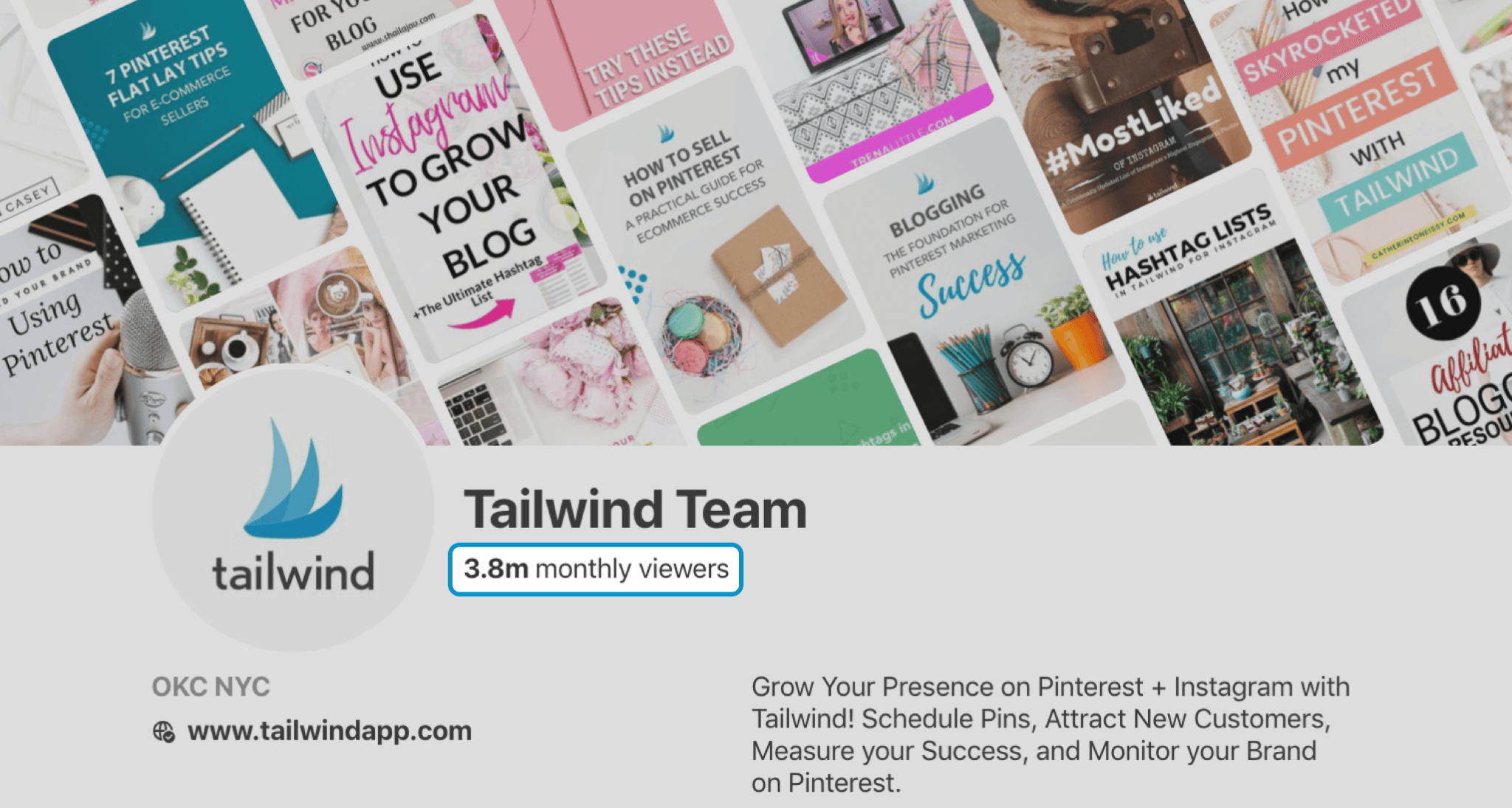 Screenshot showing Tailwind monthly viewers on Pinterest