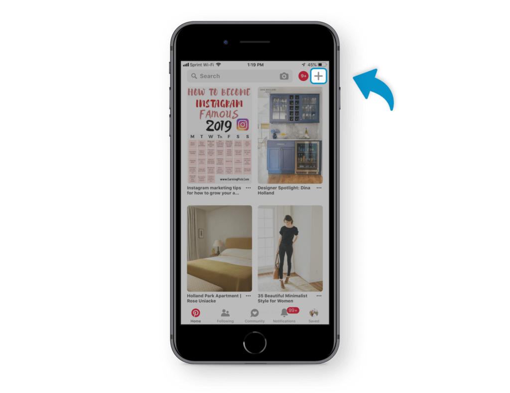 Screenshot of adding a Pin to Pinterest on Mobile