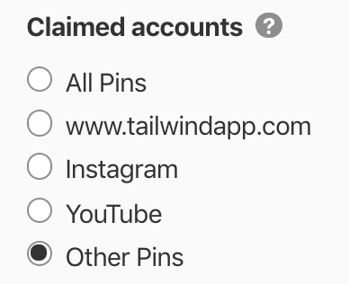 Sort by Claimed Accounts in Pinterest Analytics