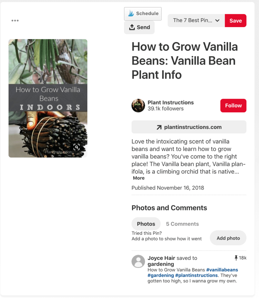 Screenshot of a Pinterest Pin with Pin Title and description