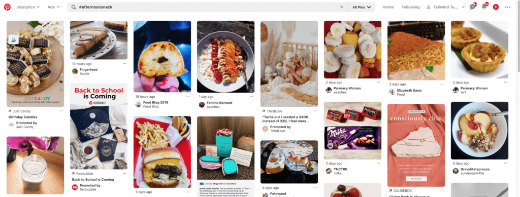 Screenshot of Pinterest hashtag search.