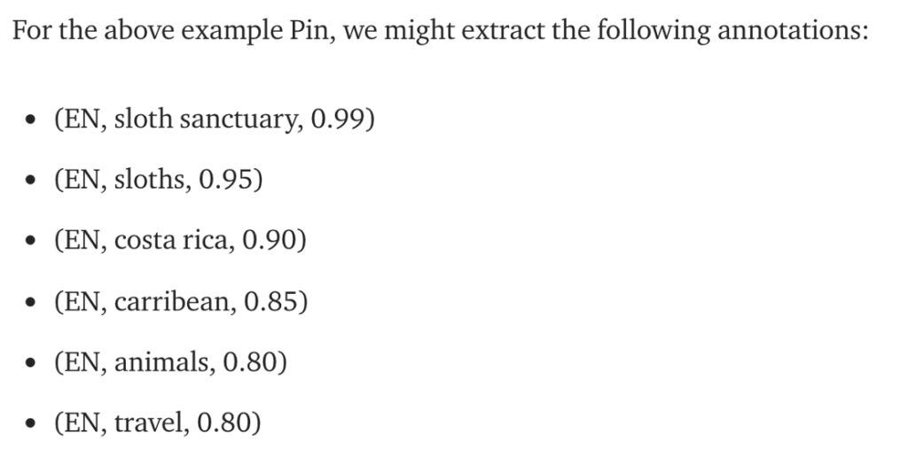 Screenshot from the Pinterest ENgineering blog - how they extract annotations for images