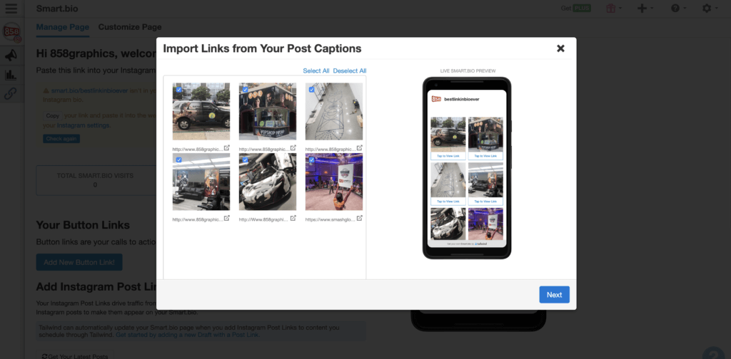import links from your post captions