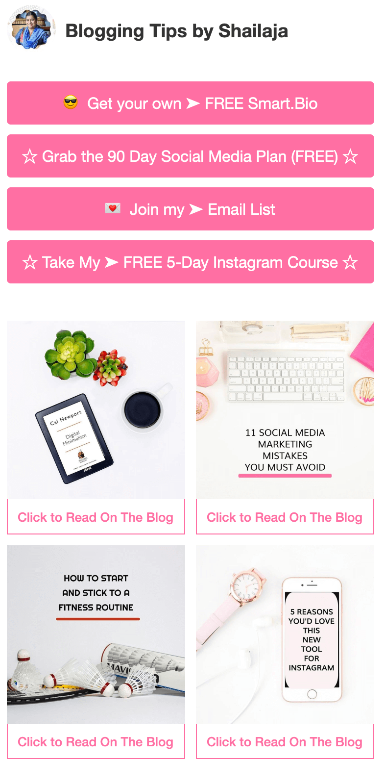 Shailaja link in bio landing page