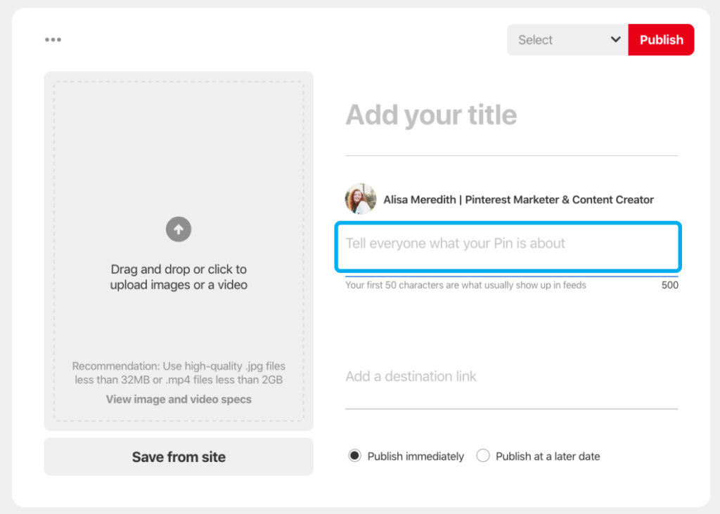 Description field on Pinterest Pin