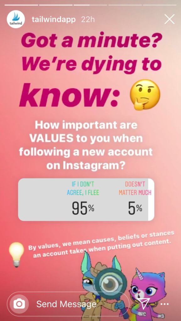 Instagram Stories survey on brand values when following new instagram accounts