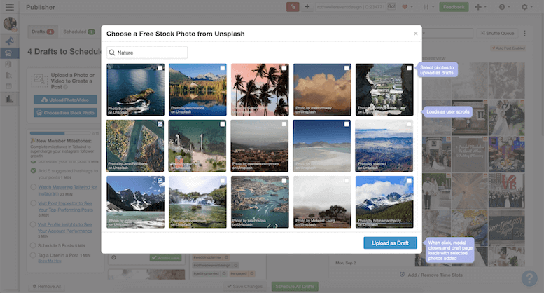 Stock photo Instagram dashboard integration with Tailwind and Unsplash