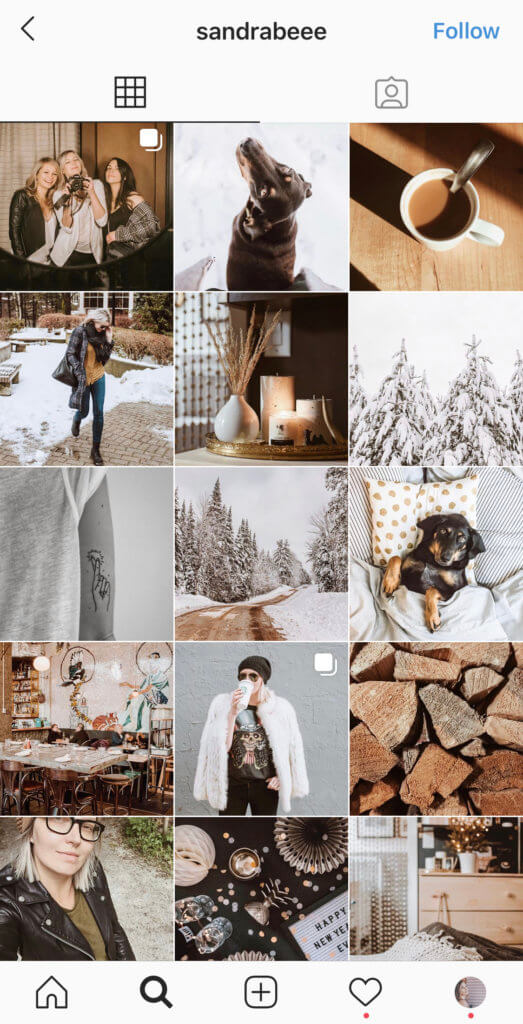 Instagram 9-grid with grey neutrals, green and warm beige