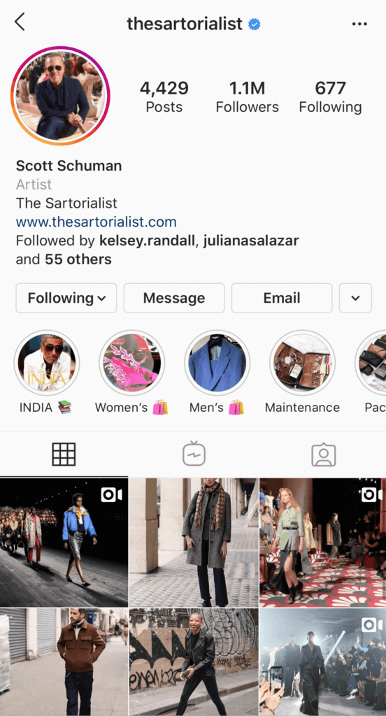 instagram account with portraits in feed