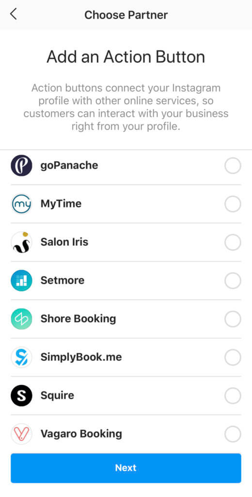A second list of additional scheduling partners on Instagram