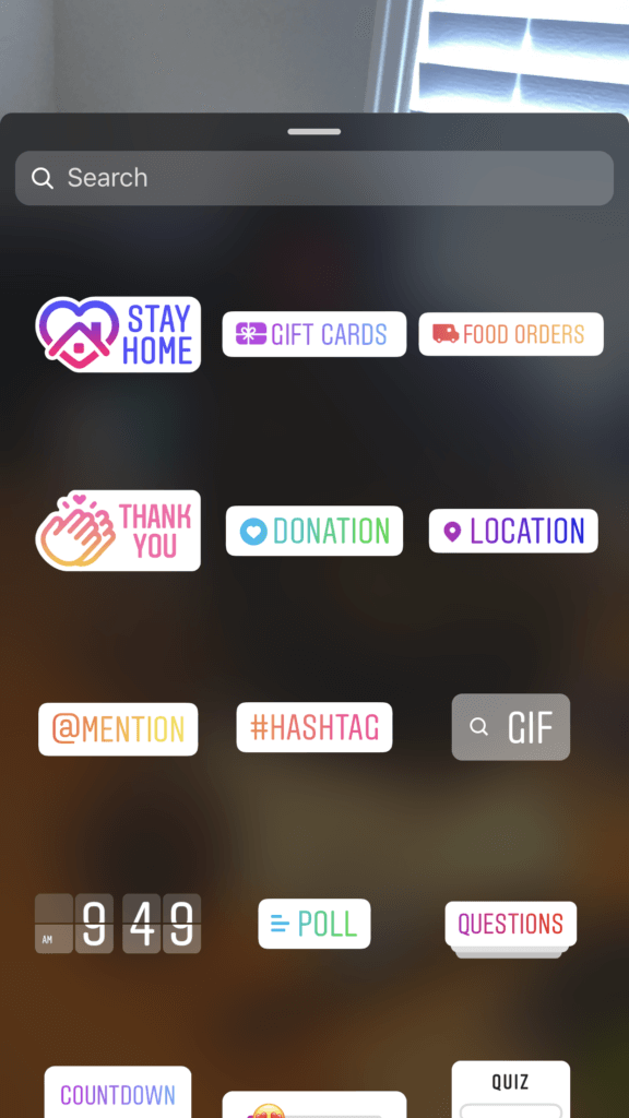 food delivery & gift card stickers on Instagram are a new addition at the top of the custom stickers menu in Instagram Stories