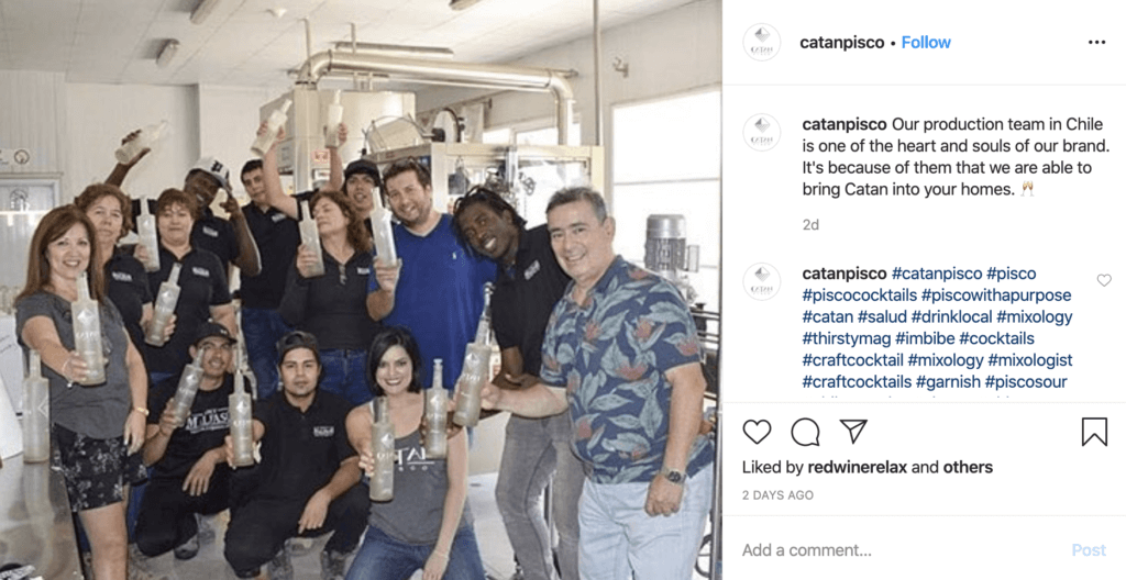 Catan Pisco frequently revisits their origin story and businesses practices in social media posts - letting their followers in behind the scenes to learn more as they build a brand on instagram