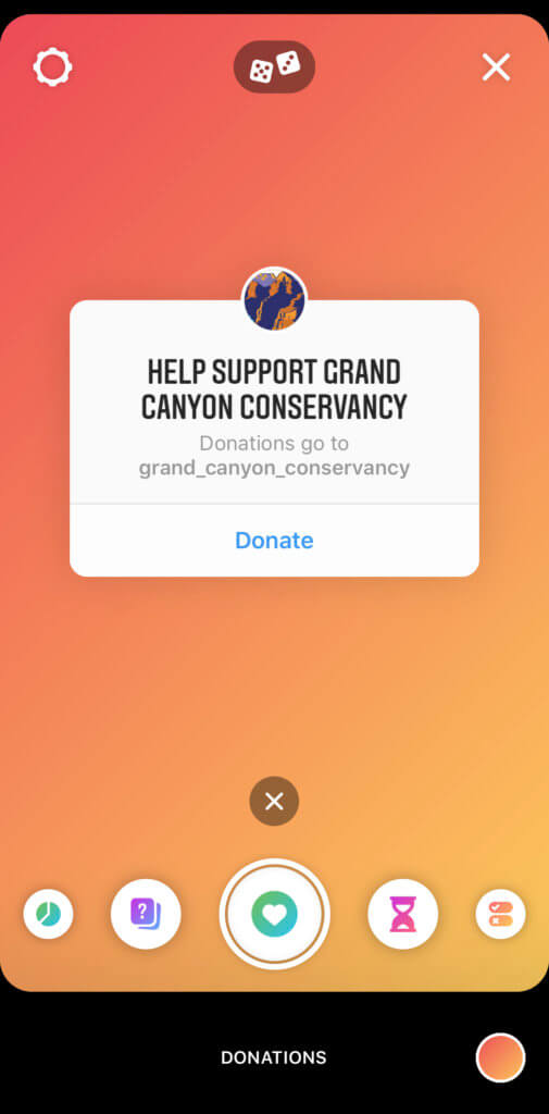 Instagram donation sticker on Stories