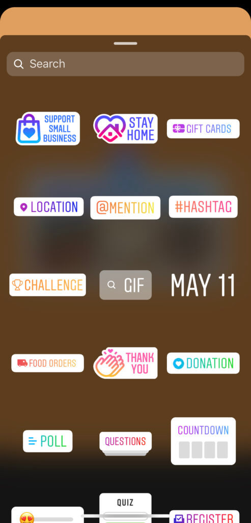 Stickers on Instagram. The Support Small Business is the first option.