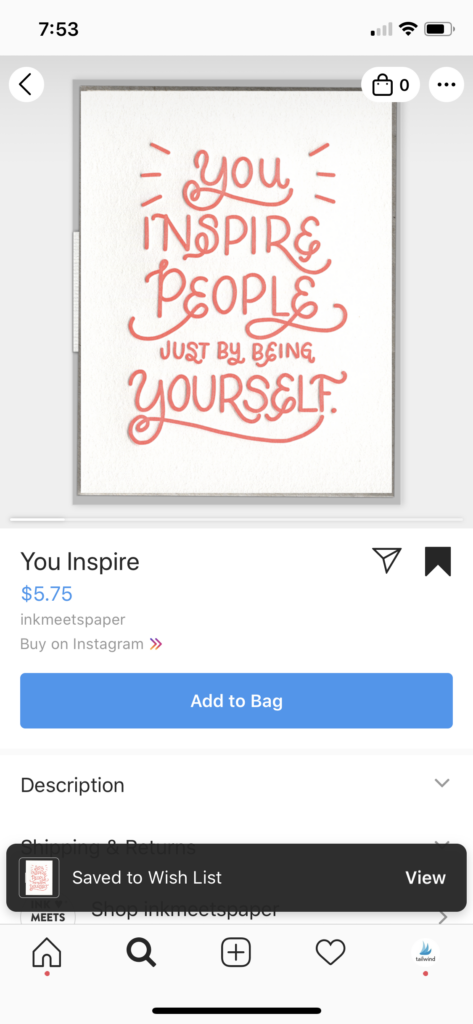 Product View in Instagram Shops - Save to Wishlist