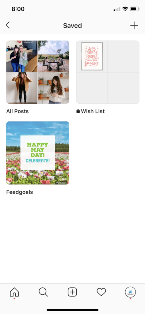 Instagram shoppable Wish List in Saved folder