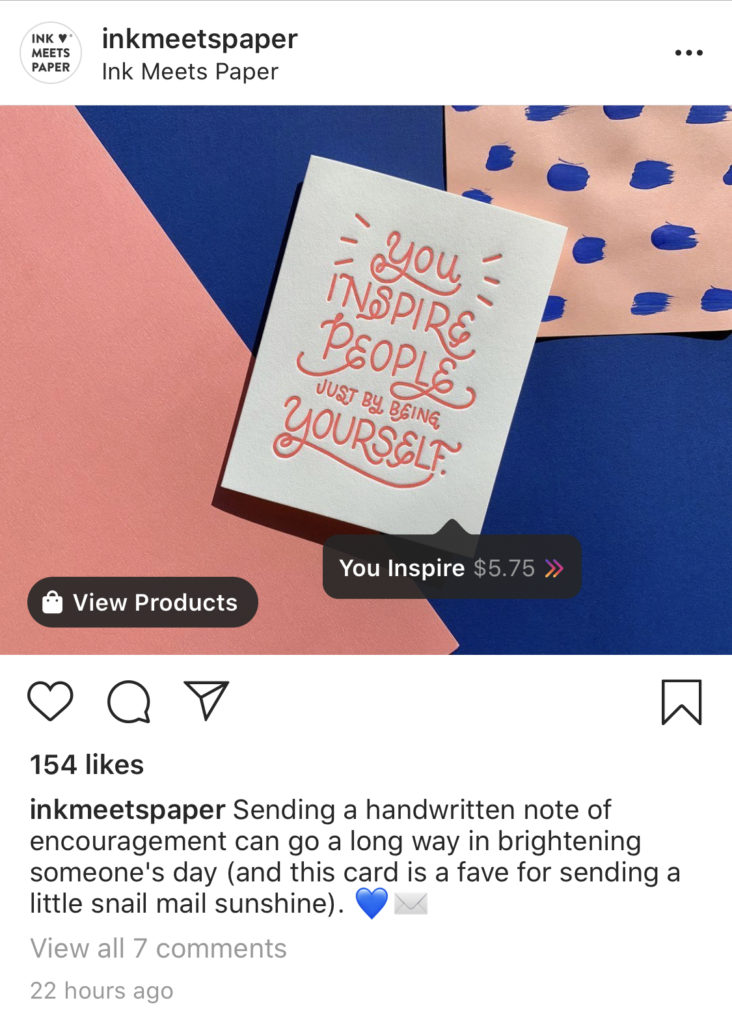 Instagram shopping post - product tag from Facebook Shops catalog