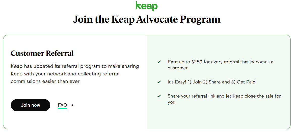 Screenshot of Keap Advocate Program affiliate program dashboard